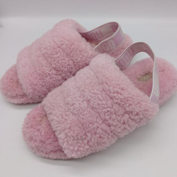 UGG Women's Slip on Fluff Yeah Slide Faux Sheepskin Slipper Sandals Pink Size 8 - Picture 1 of 11